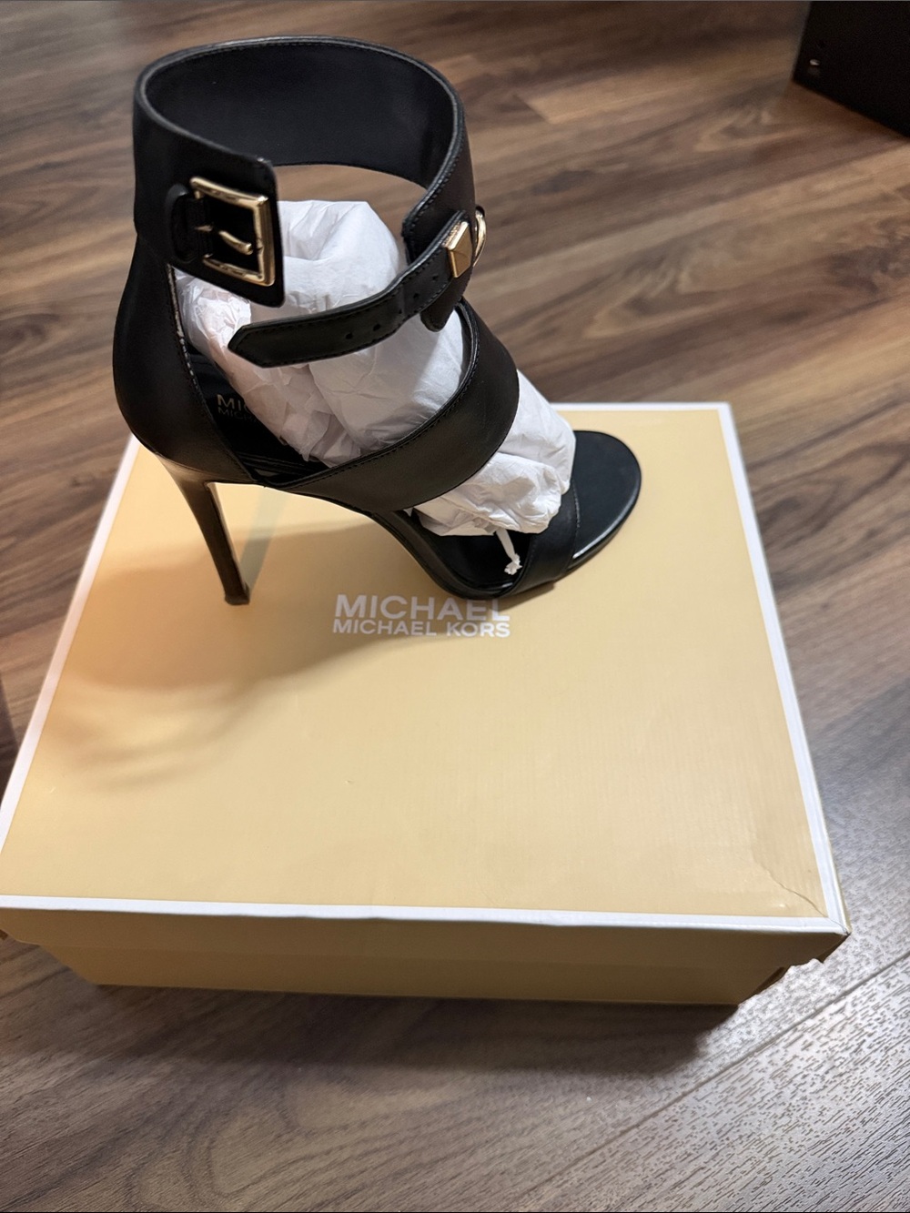 Michael Kors Black Leather Ankle-Strap Stiletto Heels
